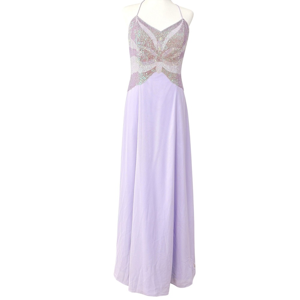 Nina Canacci Butterfly Sequin y2k Formal Prom Gown Dress Purple *STAIN*
